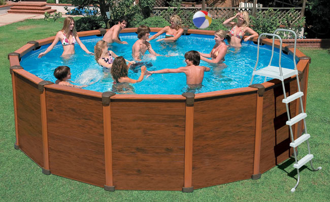 piscina elevada imitacion madera de intex